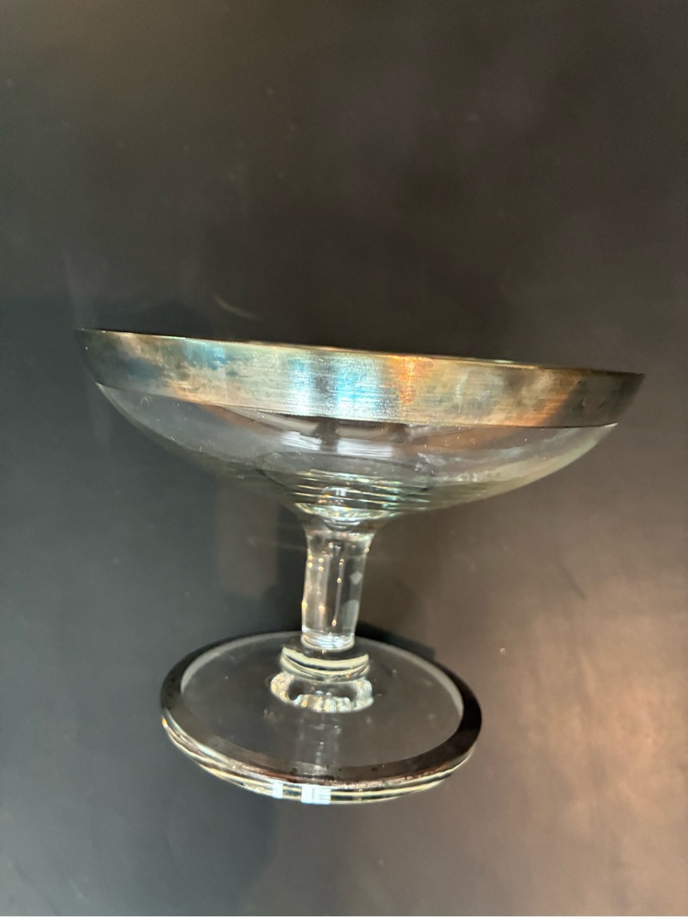 Dorothy THORPEVintage Clear Glass Compote Pedestal Footed Bowl W/ Silver Rim - Picture 2 of 8